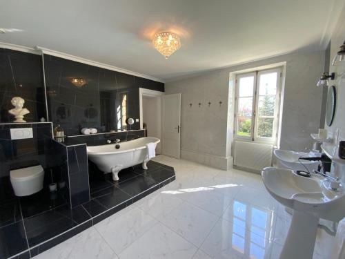a large bathroom with a tub and a sink at Château d'Argentonesse in Castels