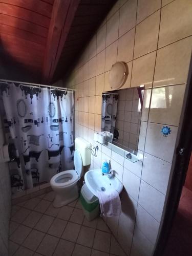 a bathroom with a toilet and a sink at Villa Renesans in Star Dojran