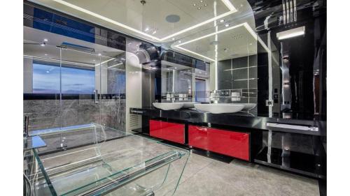 a bathroom with two sinks and a large mirror at MERMAID in Bodrum City