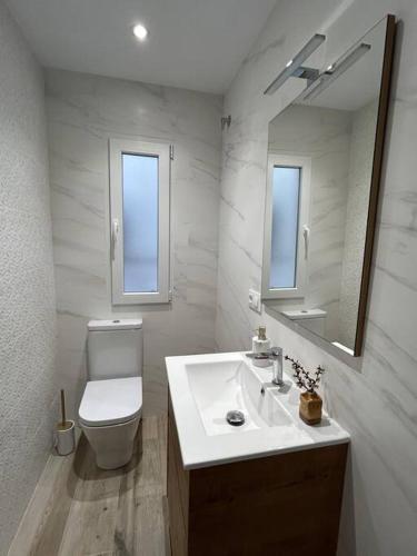a bathroom with a sink and a toilet and a mirror at ACENI in Ciudad Real