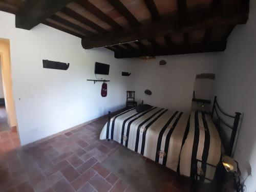een slaapkamer met een bed in de hoek van een kamer bij Agriturismo La valle del Monte Aquilaia in Arcidosso