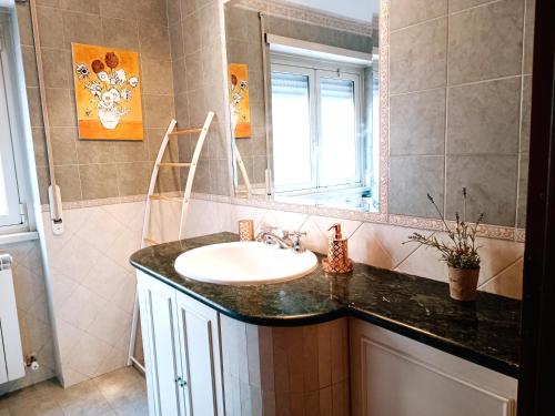 bagno con lavandino e specchio di Appartamento luminoso Villa Pamphili a Roma