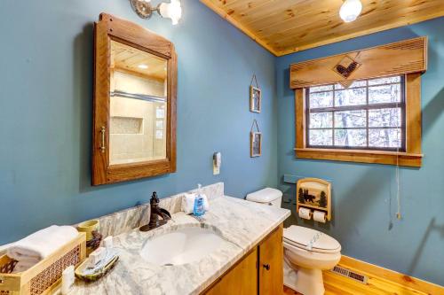 une salle de bain avec un lavabo et des toilettes dans l'établissement Lakefront Blue Ridge Cabin with Hot Tub!, à Blue Ridge