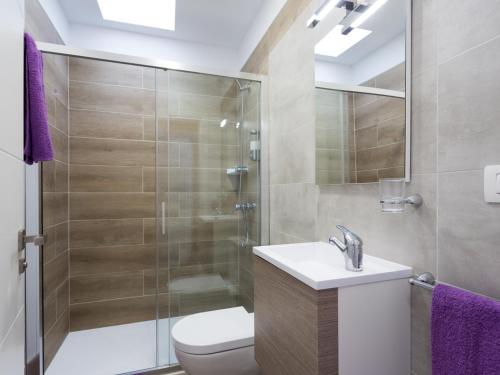 a bathroom with a shower and a toilet and a sink at Apartamento La Caleta de Interián, 1 dormitorio, 2 personas - ES-279-5 in Garachico