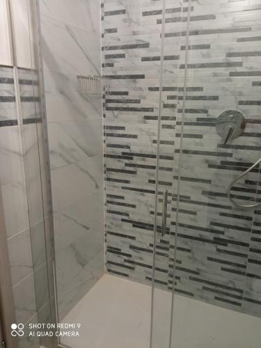 a shower with a glass door in a bathroom at Boutique Hotel Ferrara in Ferrara