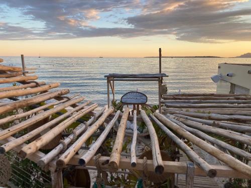 a view of the ocean from a dock at Appartement de standing Le Velvet Bay climatisé en bord de mer in Antibes