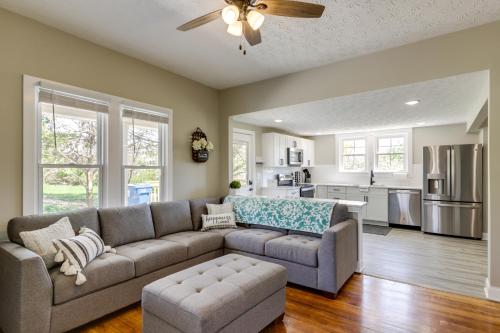 a living room with a couch and a kitchen at Williamstown Vacation Rental Private Deck and Yard in Williamstown