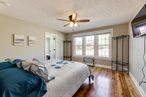a bedroom with a bed and a ceiling fan at Williamstown Vacation Rental Private Deck and Yard in Williamstown