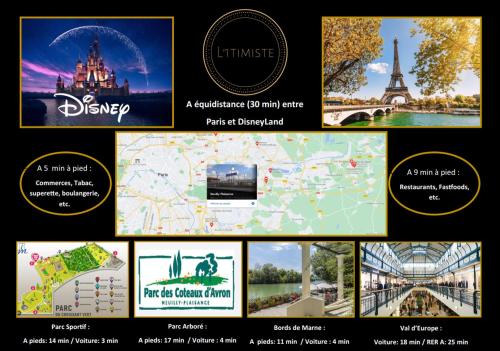 a collage of pictures of different cities and attractions at L'1TIMISTE in Neuilly-Plaisance