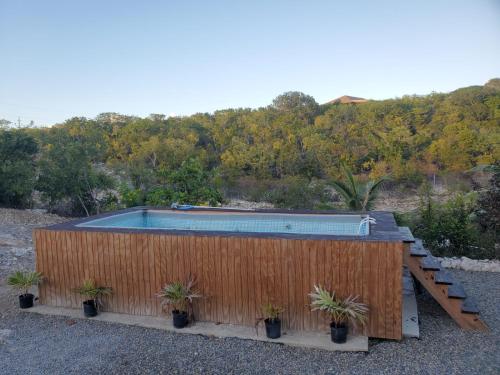 une piscine entourée de plantes en pot dans l'établissement Villa Serenity by the Water, à Providenciales