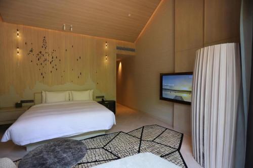 a bedroom with a bed and a flat screen tv at Hotel Indigo Anji in Anji