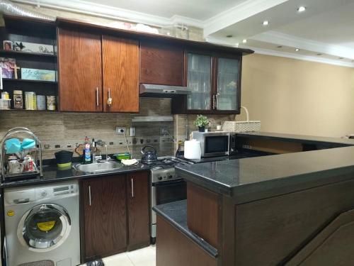 カイロにあるFamily Friendly Appartement-Gizaのキッチン(シンク、食器洗い機付)