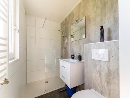een badkamer met een douche, een toilet en een wastafel bij Rural house on park near Molenschot in Molenschot