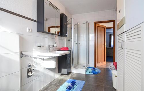 ein Bad mit einem Waschbecken und einer Dusche in der Unterkunft Lovely Apartment In Wusterhusen With Wifi in Wusterhusen