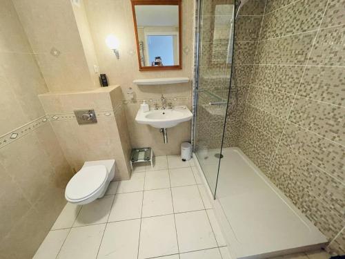 ein Bad mit einem WC, einem Waschbecken und einer Dusche in der Unterkunft Appartement Cap d'Agde, 4 pièces, 6 personnes - FR-1-723-78 in Cap d'Agde