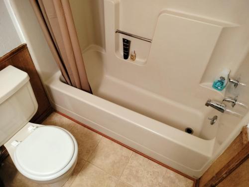 łazienka z toaletą i wanną w obiekcie Golden Sunflower's Apartment B1 w mieście Lawton