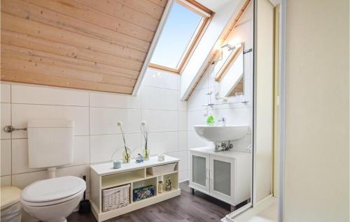 a bathroom with a toilet and a sink at Beach Front Home In Wendisch-rietz With Sauna in Wendisch Rietz