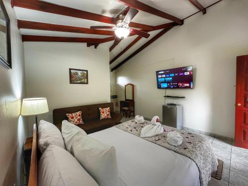 a living room with a bed and a couch at Loma Real Hot Springs Bed & Breakfast in Fortuna