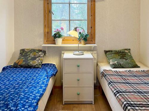 a bedroom with two twin beds and a window at Holiday home YNGSJÖ III in Yngsjö