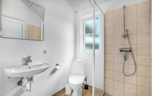 a bathroom with a toilet and a sink and a shower at Gorgeous Home In Idestrup With Sauna in Marielyst