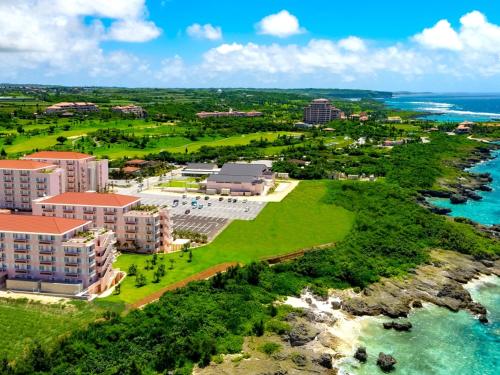an aerial view of a resort and the ocean at Hot Cross Point Santa Monica in Miyako Island