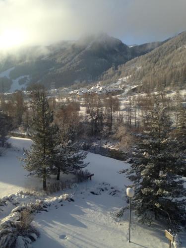 a snow covered field with trees and a mountain at T2ideal vue imprenable sur la guisane in La Salle Les Alpes