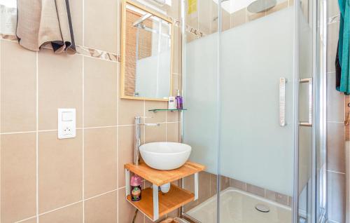 uma casa de banho com um lavatório e um chuveiro em Gorgeous Home In Vedne With Wifi em Vedène