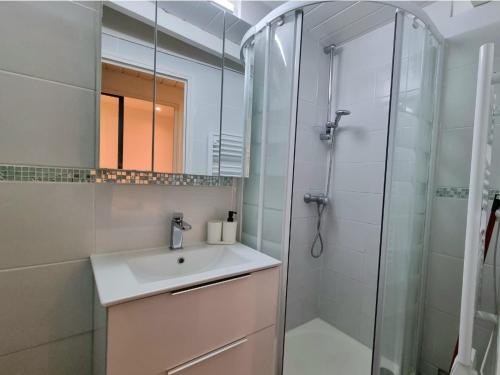 une salle de bain avec un lavabo et une douche dans l'établissement T2 Centre Historique Rénové, à Aix-en-Provence