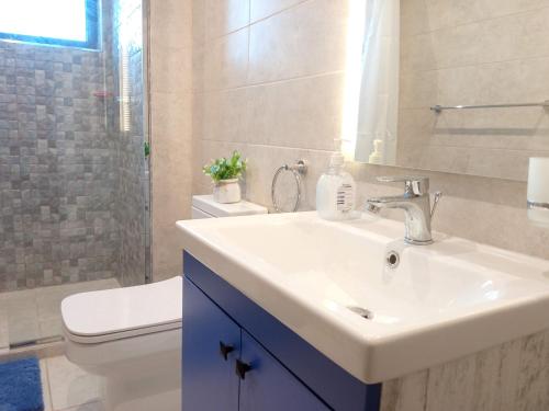a bathroom with a white sink and a toilet at Elegant and comfy apartment in Westlands, Nairobi in Nairobi