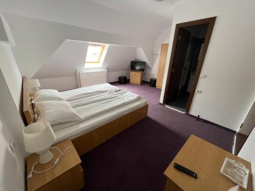 a bedroom with a large bed in a room at Pensiunea Class in Sălişte
