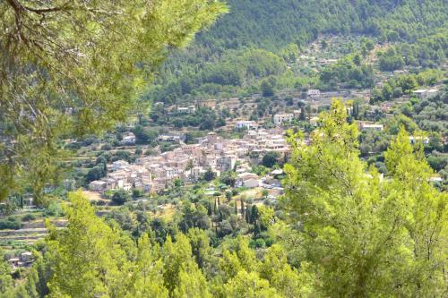 an aerial view of a town in a forest at Hotel Nord Boutique in Estellencs