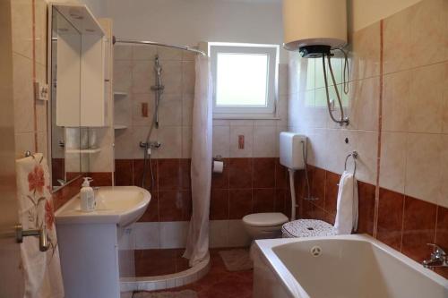 bagno con vasca, lavandino e servizi igienici di Villa with swimming pool and game room a Tugare
