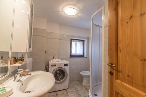 a bathroom with a sink and a washing machine at L'Atelier du Temps - Clementine Appartements in Cogne