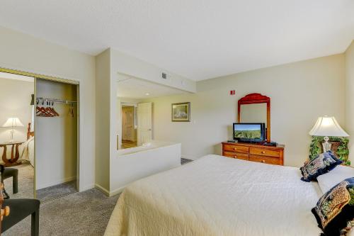 une chambre avec un lit, une baignoire et une télévision dans l'établissement Simply Blessed Whispering Pines 243, à Pigeon Forge