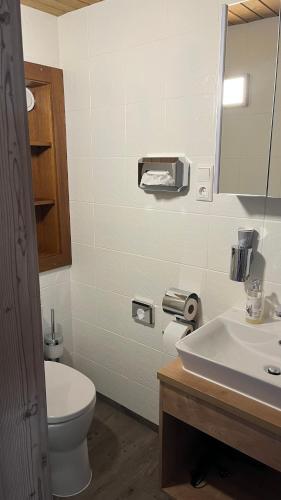 a bathroom with a toilet and a sink at Quartier Severin in Berwang