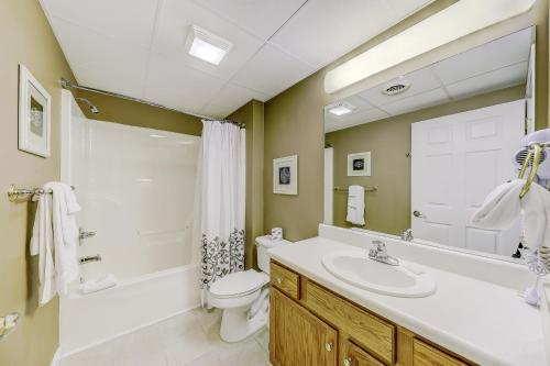 une salle de bain avec un lavabo, des toilettes et une douche dans l'établissement Birds Eye View Whispering Pines 252, à Pigeon Forge