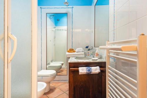 y baño con aseo y lavamanos. en B&B Su Biancu - Sardinian Experience, en Urzulei