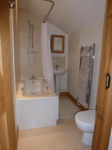 a bathroom with a sink and a toilet at Mile House Barn Bed & Breakfast in Nantwich