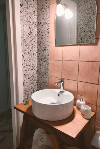 a bathroom with a sink and a mirror at Home in nature in Preveza
