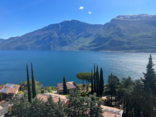 a view of a lake with trees and mountains at Village Bazzanega - Montagnoli Group in Tremosine Sul Garda