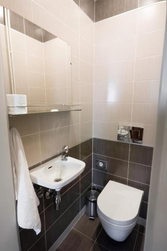 a bathroom with a toilet and a sink at Hotel Orion in Prague