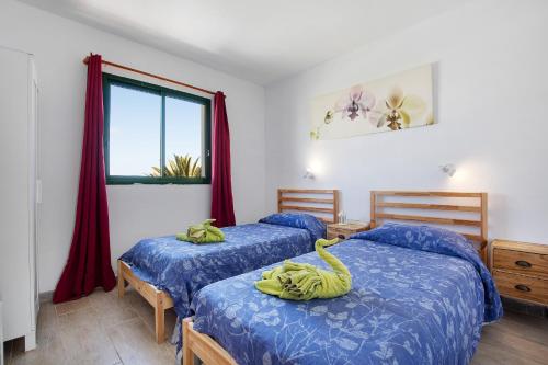 ein Schlafzimmer mit zwei Betten und einem Fenster in der Unterkunft Dunes resort to relax Wifi in Corralejo
