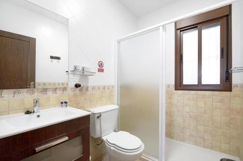 a bathroom with a toilet and a sink and a shower at Novobarrosa A in Chiclana de la Frontera