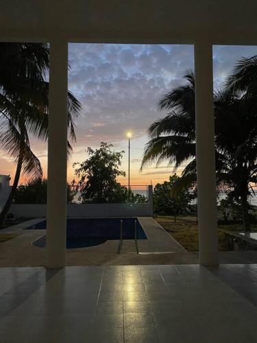 a view of a skate park with the sunset in the background at La Casa en Celestun in Celestún