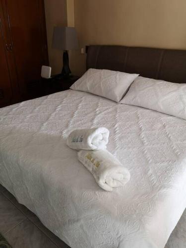 two towels sitting on top of a bed at La Casa en Celestun in Celestún