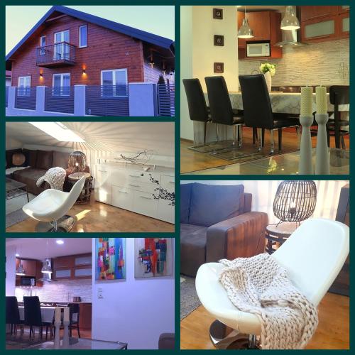 a collage of photos of a living room and a house at Penzión Florens, Nesvady in Nesvady