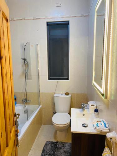 a bathroom with a toilet and a sink and a shower at the valley in Il-Gżira