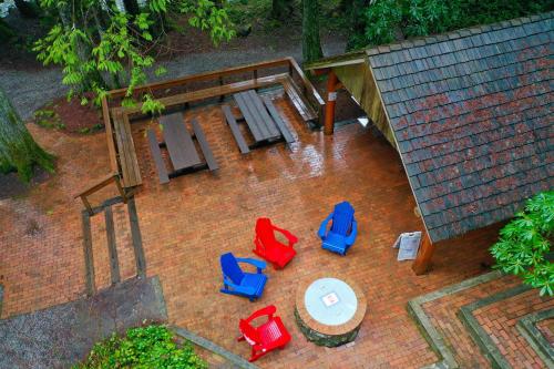 an overhead view of a patio with chairs and a table at Summit Suite in Glacier