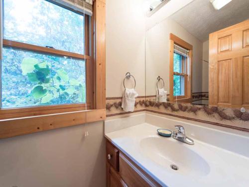 a bathroom with a sink and a window at Cub’s Cove, 1 Bedroom, Near Downtown, View, Jetted Tub, WiFi, Sleeps 4 in Gatlinburg