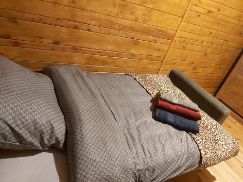 un sofá con dos almohadas encima en Wakacyjny Apartament - Łaś Ogrody, en Rzewnie